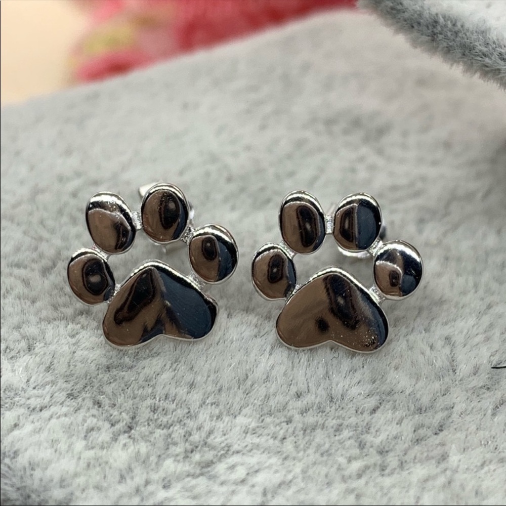 S925 Dog Cat Footprint Earrings - Picture 2 of 5